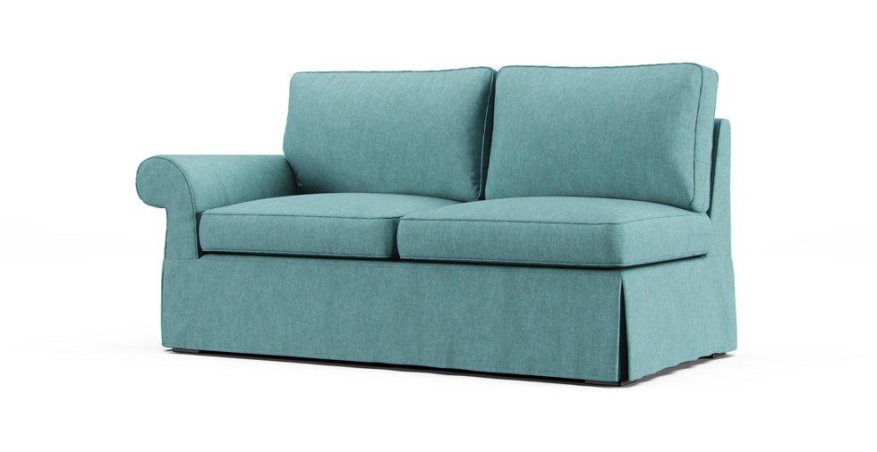 PB Pearce Roll Arm Left/Right Arm Loveseat Slipcover - Care+ Tweed Mineral Blue