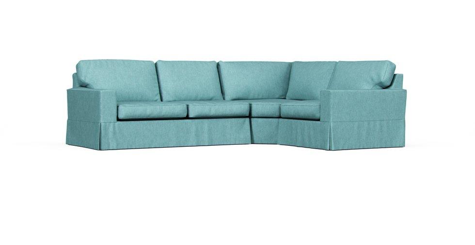 Pearce Square Arm 3-Piece Sectional with Wedge Slipcover - Care+ Tweed Mineral Blue