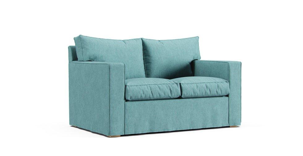 PB Square Loveseat Slipcover - Care+ Tweed Mineral Blue