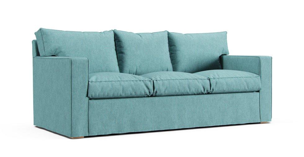 PB Square 3 Seater Slipcover - Care+ Tweed Mineral Blue