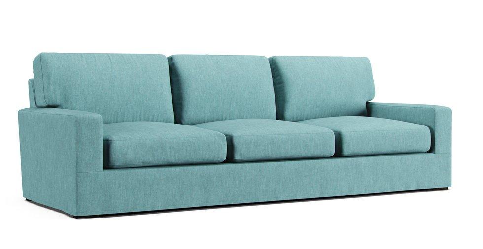 Turner Square Arm Grand Sofa Slipcover - Care+ Tweed Mineral Blue