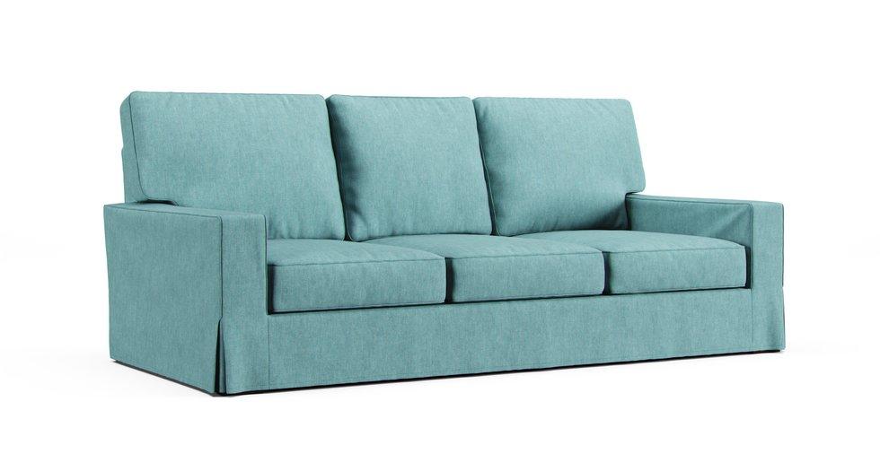 Turner Square Arm Sofa 84" - 3 Seat Slipcover - Care+ Tweed Mineral Blue