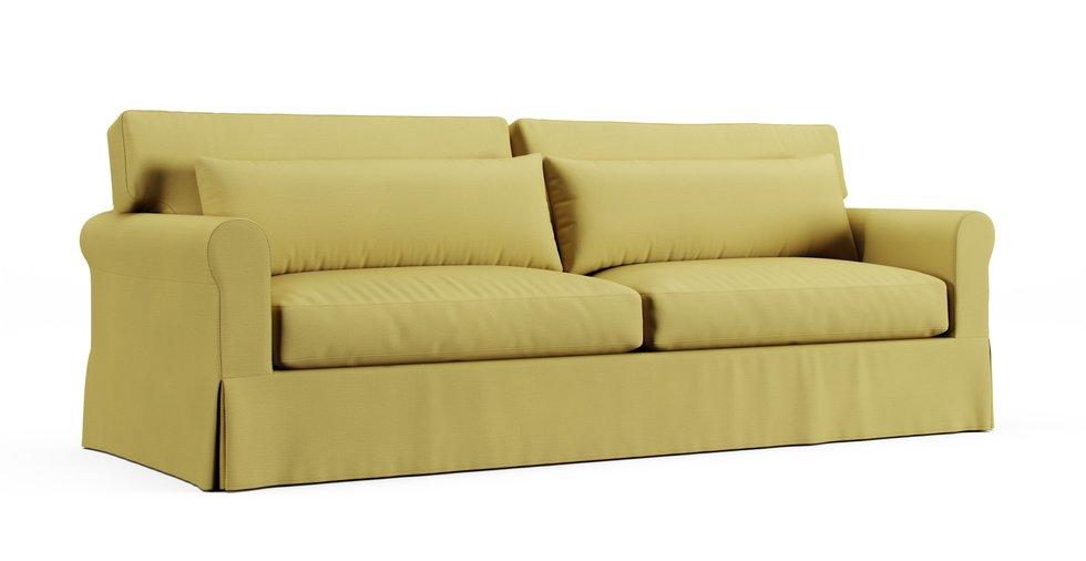 York Roll Arm Deep Seat Two Seat Cushions 97" Grand Sofa Slipcover - Care+ Tweed Amber