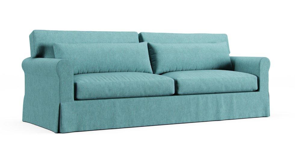 York Roll Arm Deep Seat Two Seat Cushions 97" Grand Sofa Slipcover - Care+ Tweed Mineral Blue