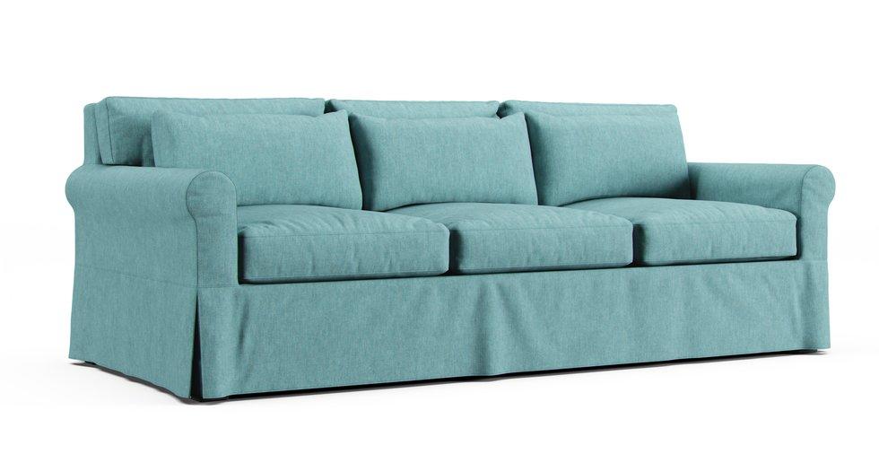 York Roll Arm Deep Seat Three Seat Cushions 97" Grand Sofa Slipcover - Care+ Tweed Mineral Blue