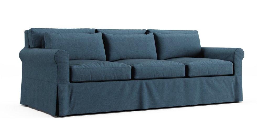 York Roll Arm Deep Seat Three Seat Cushions 97" Grand Sofa Slipcover - Care+ Tweed Teal