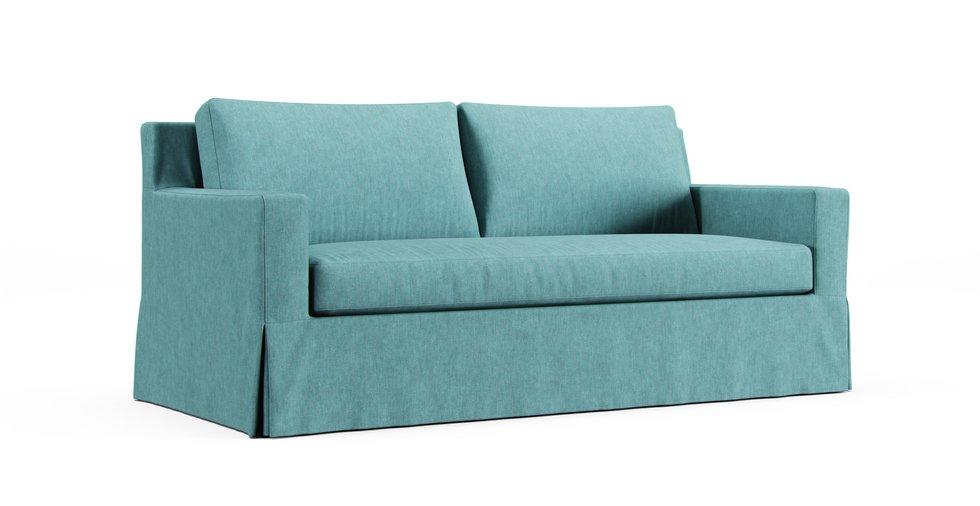 York Square Arm Bench Seat Sofa 80.5" Slipcover - Care+ Tweed Mineral Blue