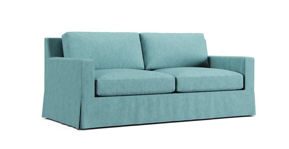 York Square Arm Sofa 80.5" Slipcover - Care+ Tweed Mineral Blue