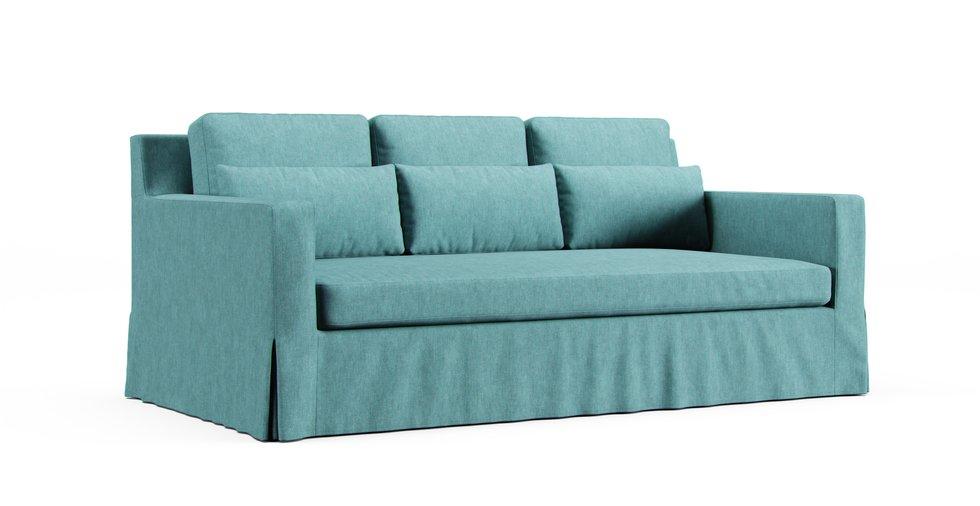 Bezug York Square Arm Deep Seat 81" Sofa - Care+ Tweed Mineral Blue