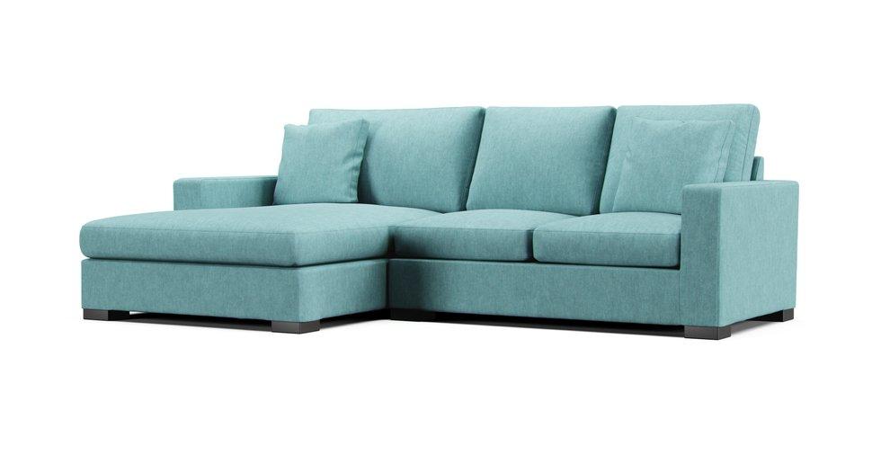 Metro 104" Chaise Sectional Slipcover - Care+ Tweed Mineral Blue