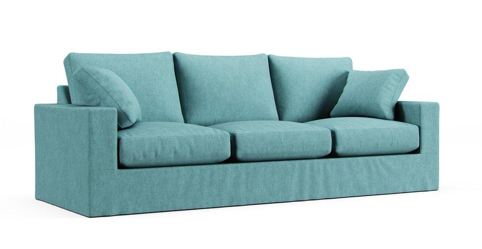 Metro 98" Three-Cushion Sofa Slipcover - Care+ Tweed Mineral Blue