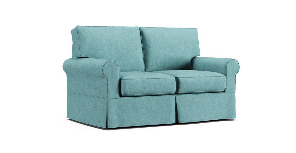 Rowe Nantucket Loveseat Slipcover - Care+ Tweed Mineral Blue