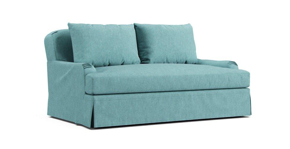 Belgian Classic Roll Arm 6ft Sofa Slipcover - Care+ Tweed Mineral Blue