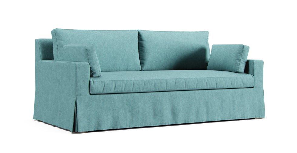 Belgian Track Arm Bench Seat 7ft Sofa Slipcover - Care+ Tweed Mineral Blue