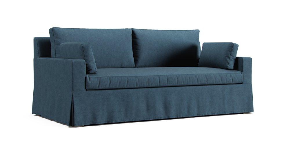 Belgian Track Arm Bench Seat 7ft Sofa Slipcover - Care+ Tweed Teal