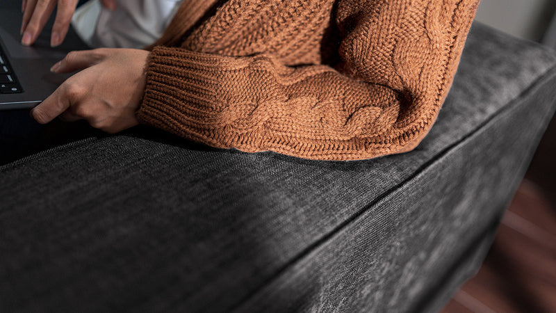 Close-up of IKEA KIVIK three-seater with Performance Weave Woodland Grey slipcover