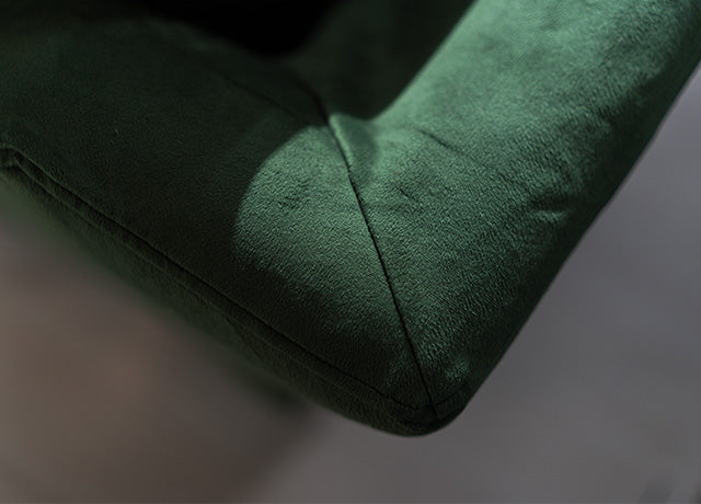 Close-up of IKEA FARLOV three-seater sofa with Classic Velvet Forest Green slipcover