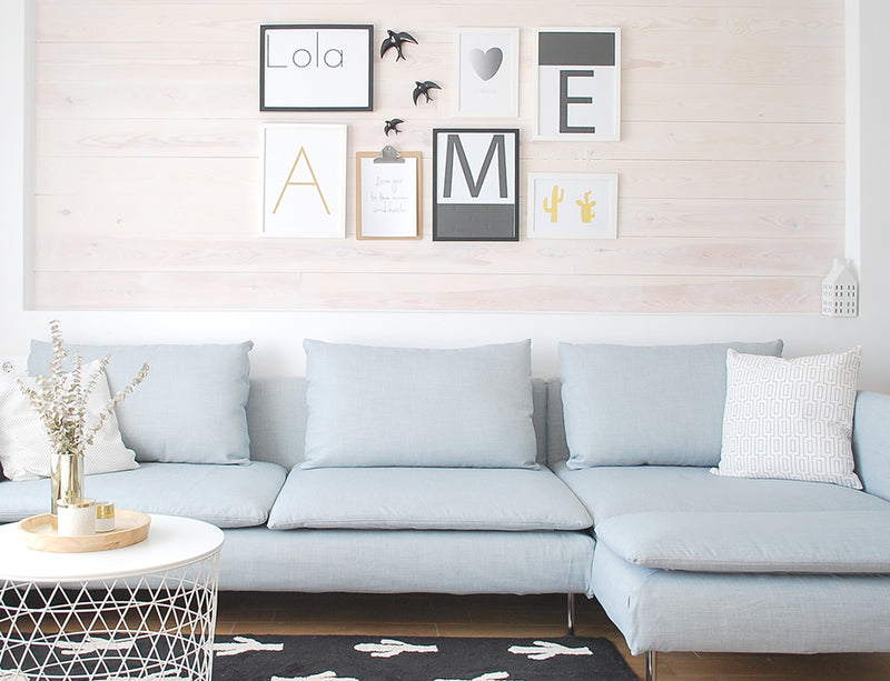 Sectional sofa with Textured Weave Frost slipcover in a modern living room