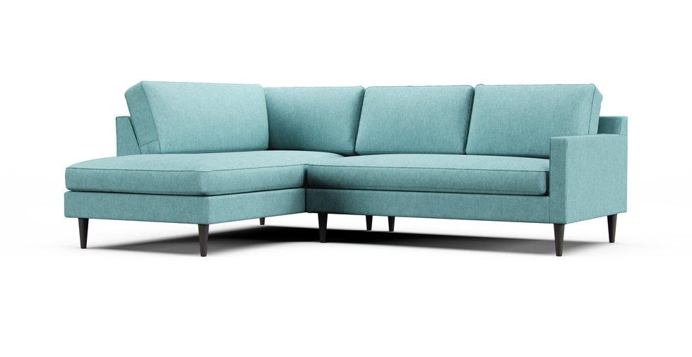 Drake 100" 2-Piece Bumper Chaise Sectional Slipcover - Care+ Tweed Mineral Blue