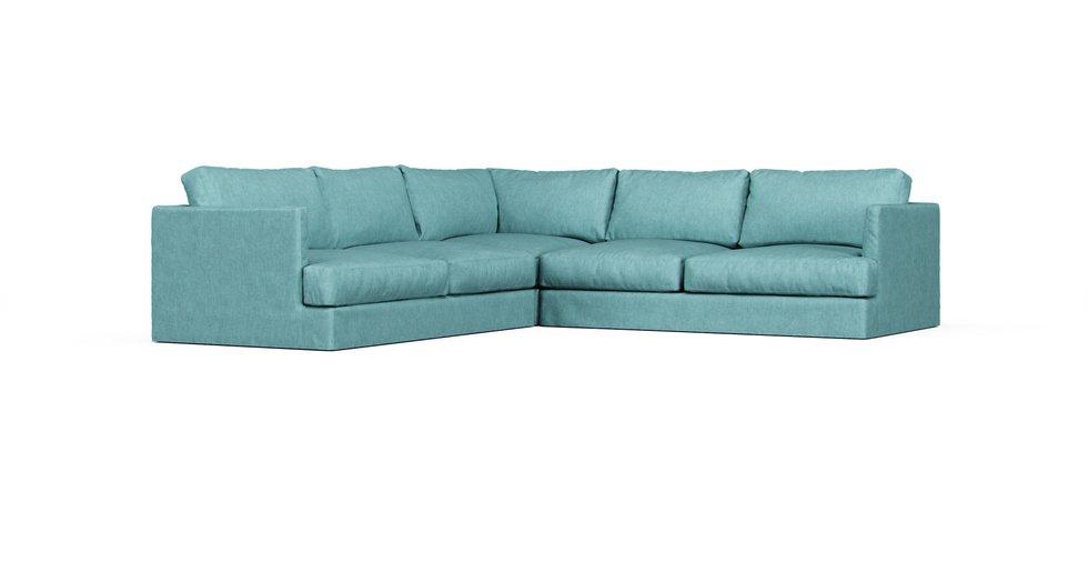 Haven 106" 3-Piece L-Shaped Multi Seat Sectional Slipcover - Care+ Tweed Mineral Blue