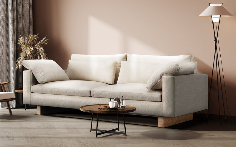 West Elm Harmony sofa with a machine washable white cotton canvas slipcover in a beautifully decorated living room