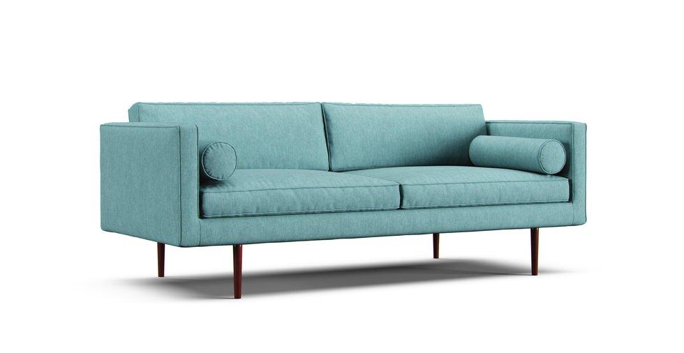 Monroe Mid-Century 80" Sofa Slipcover - Care+ Tweed Mineral Blue