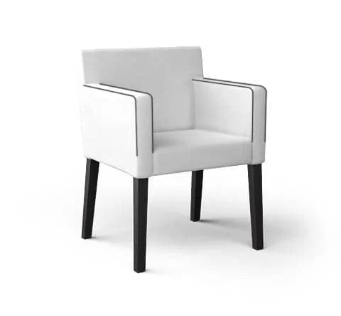 A dark grey outline on a lighter grey dining chair render indicating a piping layout on a tight-fitting dining chair