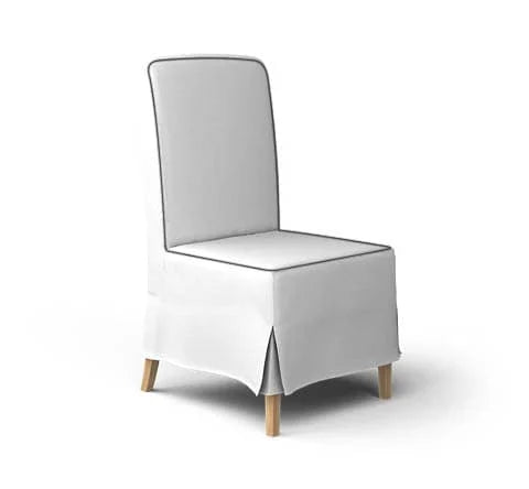A dark grey outline on a lighter grey dining chair render indicating a piping layout on a dining chair with a skirt