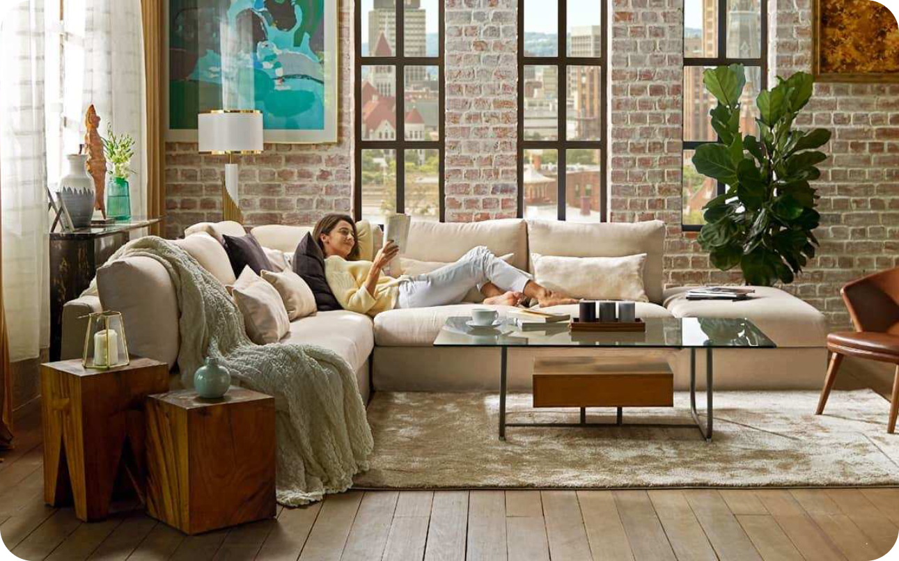 IKEA VIMLE 3-seater sofa with a luxurious 100% Pure Linen cream slipcover, elegantly styled in a bohemian living room