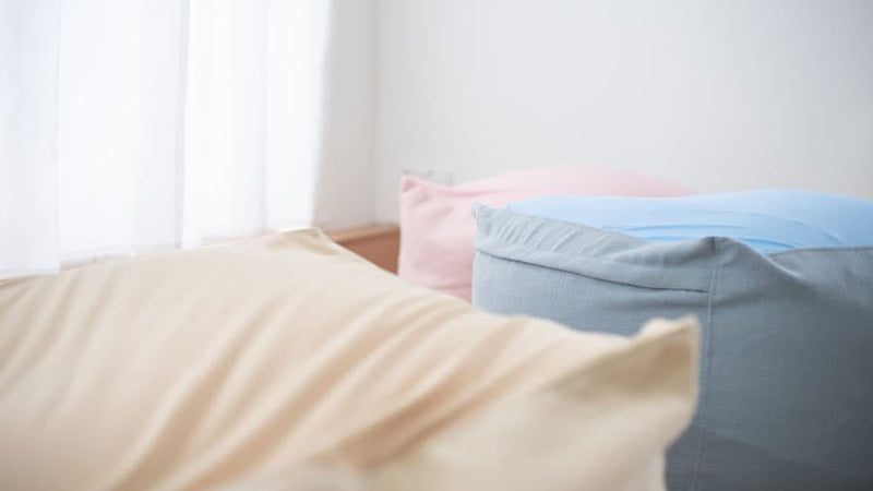 MUJI Beads in yellow, blue and pink covers by Comfort Works