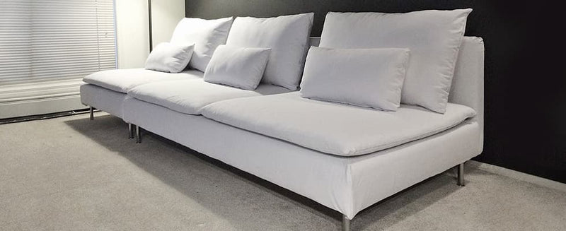 Customer photo: IKEA SODERHAMN sofa-bed section with White Cotton Canvas slipcover