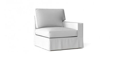 Boxed Seat Right Square Arm Chair Section sofa with perfect fit premium custom made white Cotton Canvas slipcover