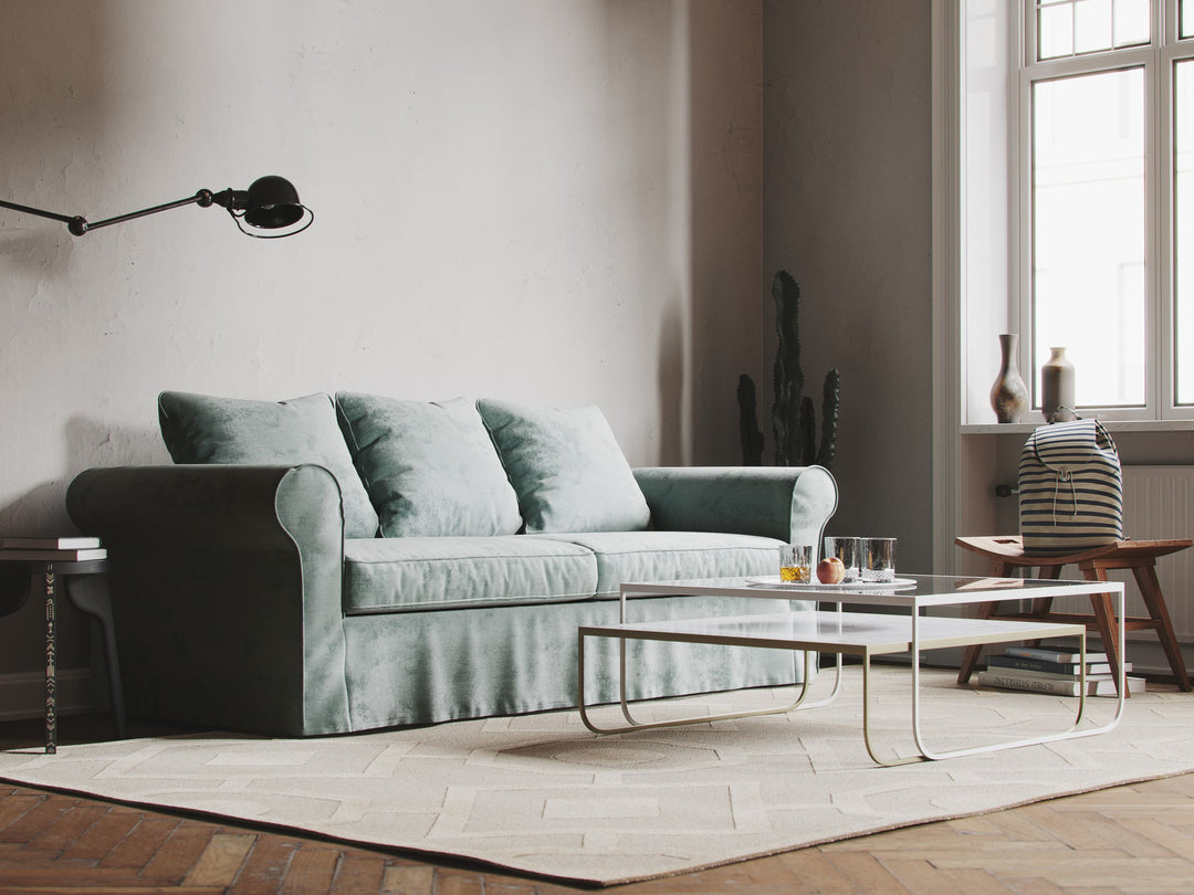 [PRE-ORDER ONLY] Boxed Seats Long Skirt Round Arm Sofa Slipcover