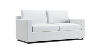 Boxed Seats Snug Fit Square Arm Loveseat with perfect fit premium custom made white Cotton Canvas slipcover