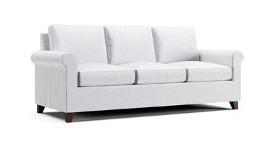 Boxed Seats Snug Fit Round Arm Sofa with perfect fit premium custom made white Cotton Canvas slipcover