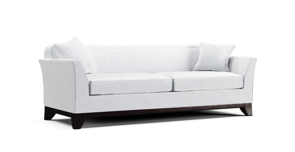Boxed Seats Snug Fit Wedge Arm Sofa with perfect fit premium custom made white Cotton Canvas slipcover