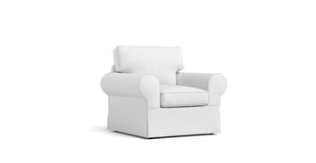 Boxed Seat Loose Fit Round Armchair with perfect fit premium custom made white Cotton Canvas slipcover