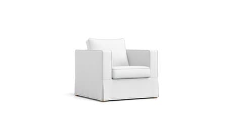 Boxed Seat Loose Fit Square Armchair with perfect fit premium custom made white Cotton Canvas slipcover