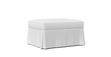One-piece Long Skirt Ottoman with perfect fit premium custom made white Cotton Canvas slipcover
