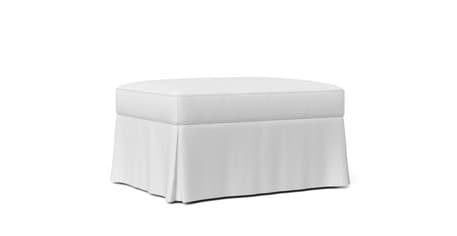 One-piece Long Skirt Ottoman with perfect fit premium custom made white Cotton Canvas slipcover