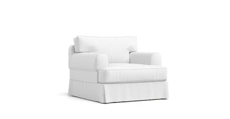 T-seat Loose Fit Round Armchair with perfect fit premium custom made white Cotton Canvas slipcover