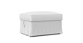 Two-piece Long Skirt Ottoman with perfect fit premium custom made white Cotton Canvas slipcover