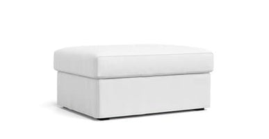 Two-piece Straight Skirt Ottoman with perfect fit premium custom made white Cotton Canvas slipcover